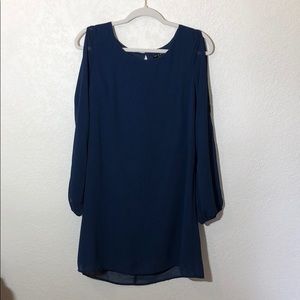 As You Wish chiffon cold shoulder navy lined Small